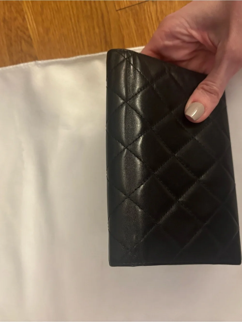 CHANEL Black Vintage Cambon Quilted Leather Wallet White CC and Pink Interior